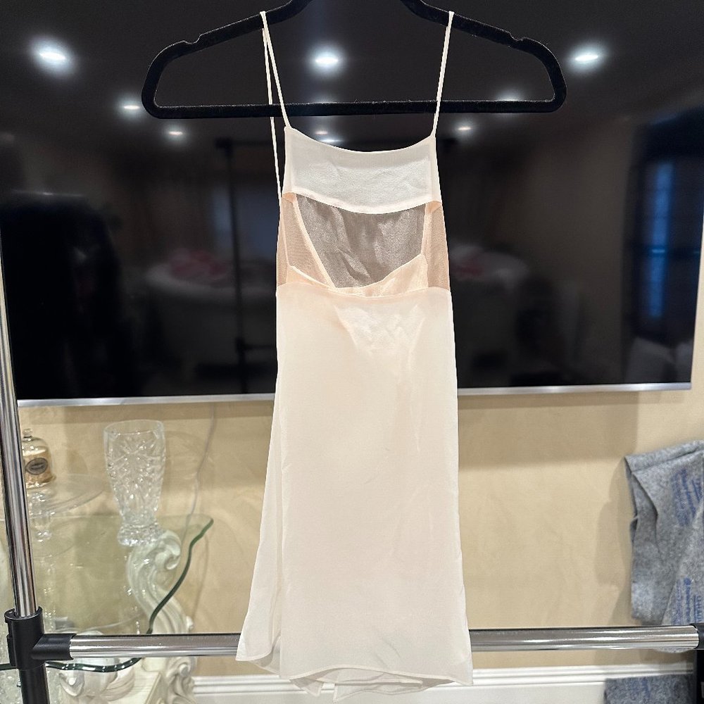 Cami NYC Silk Camisole with Mesh Panel in Beige - Size Large